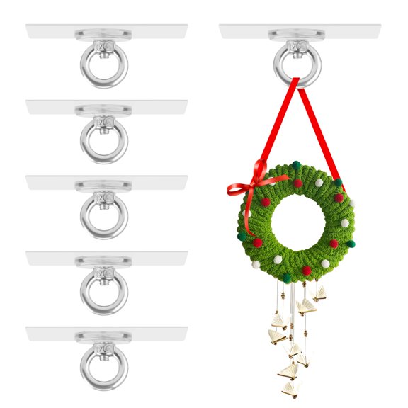6 Pack Adhesive Ceiling Hooks No Drill Hanging Hooks for Plants Lanterns Wind Chimes 10LB Capacity