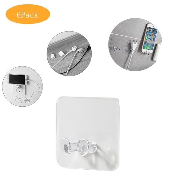 6-Pack Adhesive Wall Hooks for Plug Socket Cord Management, 2.4 x 2.4 x 0.8 Inch Plastic Cable Organizer Hanger for Home Office, Kitchen