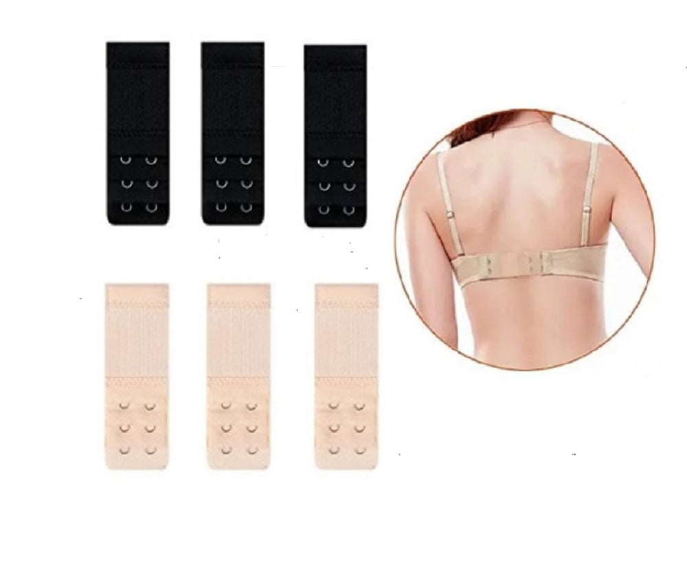 Bra Extender 2 Hook White - Black Soft Bra Strap Extensions for Women Pack  of 6 at  Women's Clothing store