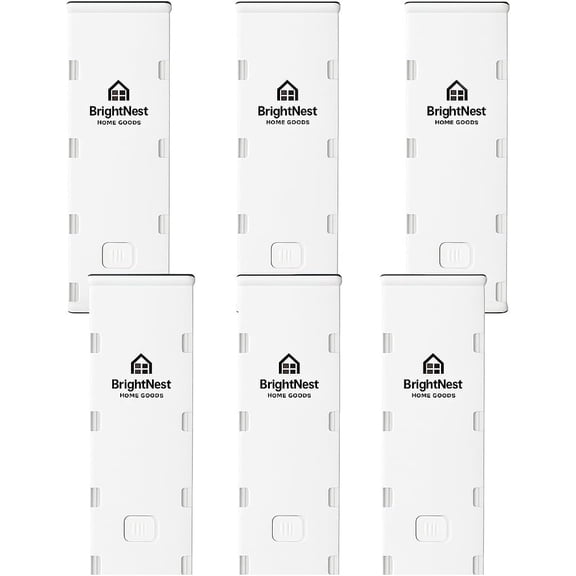 6 Pack Adjustable Drawer Dividers (10.817.9)  Expandable Slide-Lock Plastic Drawer Organizer for Clothes, Kitchen, Bathroom & Office  Tool-Free White Drawer Separators