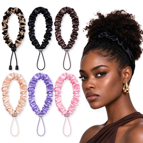 6 Pack Adjustable Drawstring Hair Ties, Non Slip Scrunchies for Thick Curly Hair, Colorful Hair Bands for Ponytails, Buns and Braids