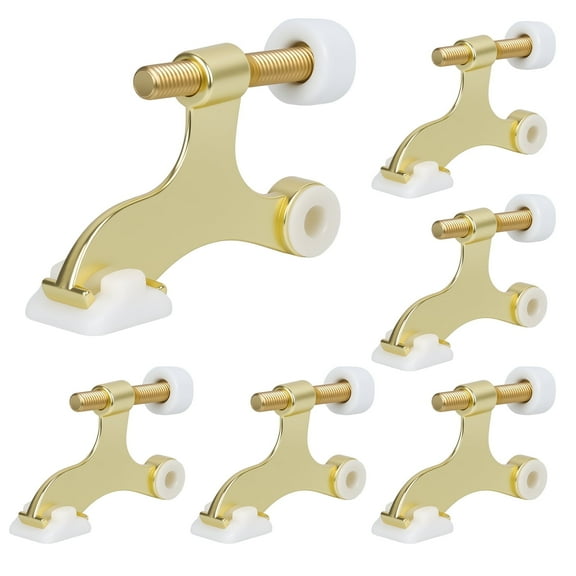 WellMade 6 Pack Adjustable Hinge Pin Door Stoppers, Heavy Doorstops for Top of Door,   Satin Brass  with  Rubber Bumper Tips, WellMade