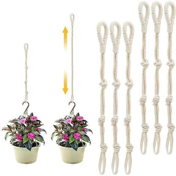 ABPETE 6-Pack Adjustable Macrame Plant Hanger Extenders 15.7" to 23.6",Plant Extender Durable Rope Plant Hanger Extender for Indoor Outdoor Plant Pot Holder Home Decoration (Beige)