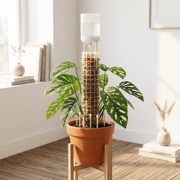 6 Pack Adjustable Moss Pole Watering Dripper Self Watering Planter Insert with Flow Control for Monstera Epipremnum (White)