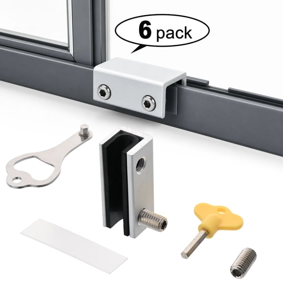 6 Pack Adjustable Sliding Window Locks with Key for Horizontal Up & Down Sliding Home & Office, Silver