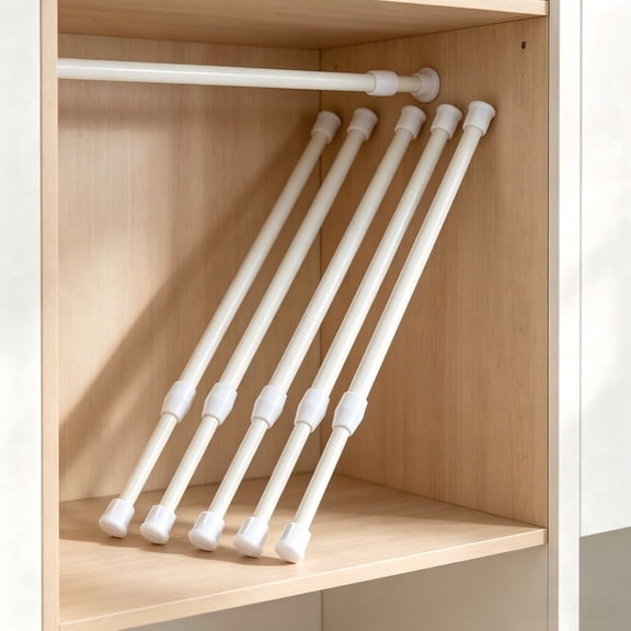 6-Pack Adjustable Spring Tension Rods 16 to 28 Inch White Small Curtain Rods with Rubber Ends, No-Drill Mounting for Closets, Cabinets, Cupboards, and Bookshelf Organization