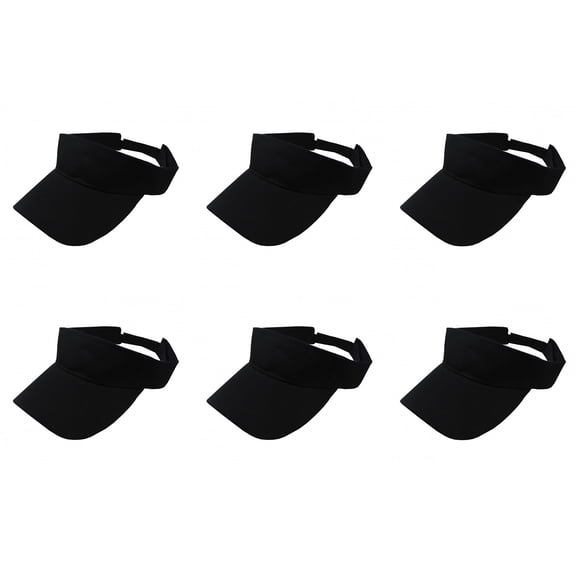 6 Pack Adjustable Sun Visors Great for Sports Travel or Workouts (Black)