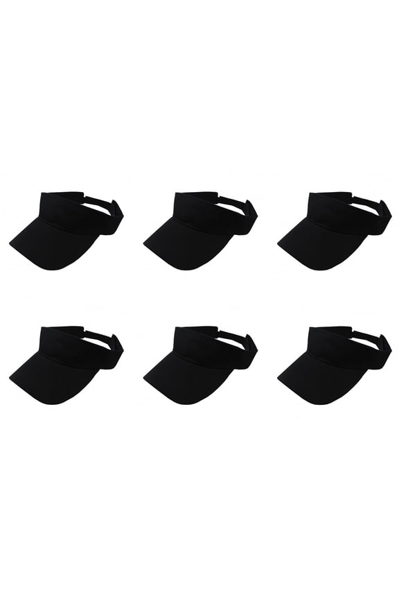 6 Pack Adjustable Sun Visors Great for Sports Travel or Workouts (Black)