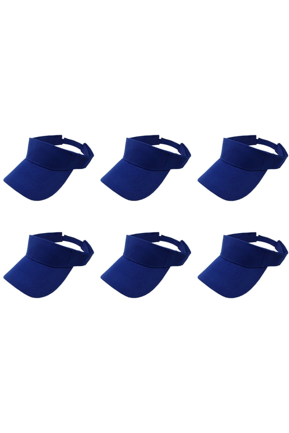 6 Pack Adjustable Sun Visors Great for Sports Travel or Workouts (Royal Blue)