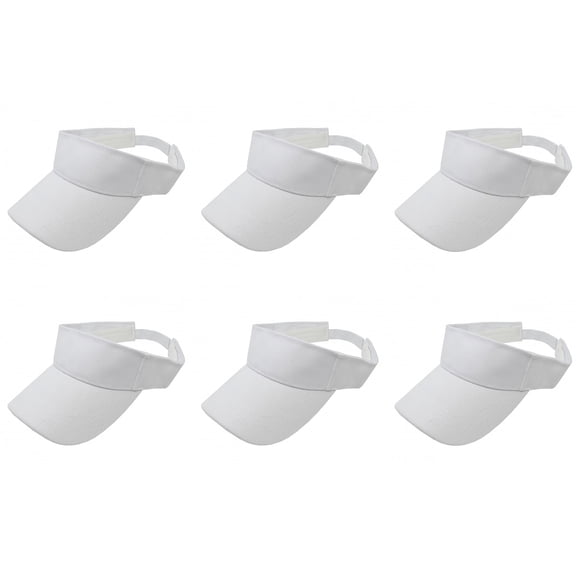 6 Pack Adjustable Sun Visors Great for Sports Travel or Workouts (White)