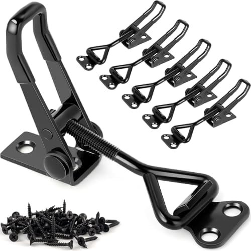 6 Pack Adjustable Toggle Latch Clamp, Upgraded Toggle Clamp Latch 4001-330Lbs Holding Capacity, Quick Release Hasp Clamps, Black Metal Pull Latches Catch for Smoker Door Tool Box Case Trunk Lid Jig