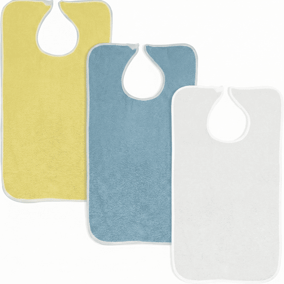 6 Pack Adult Bibs Terry Cloth Clothing Protector Velcro Closure - 2 White | 2 Blue | 2 Yellow