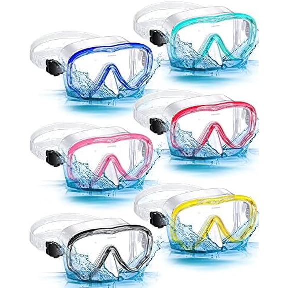 6 Pack Adult Snorkel Swim Mask Bulk Diving Mask Swim Goggles Silicone Anti Fog Swimming Goggles with Nose Cover Wide View Tempered Glass Dive Mask Anti Leak Pool Goggles for Youth Man Woman
