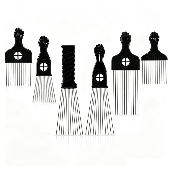 6 Pack Afro Pick Hair Combs, Metal Wide Tooth Hair Pick Styling Tools for Curly Hair, Detangling Combs for Men Women, Black