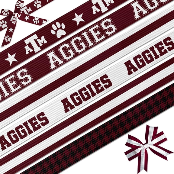 6 Pack Aggies Ribbon, 3/8 Inch 18 Yards Maroon Grosgrain Ribbon for Hair Bows, Crafts, Game Day Decorations & Gift Wrapping