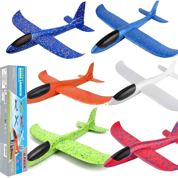 6 Pack Airplane Toys,17.5" Large Throwing Foam Plane,2 Flight Mode Foam Gliders,Birthday Gifts for Kids 3 4 5 6 7 8 9 10 11 12 Year Old Boys Kids Girls,Outdoor Yard Family Game Toys