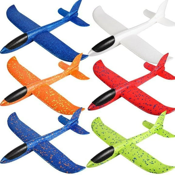6-Pack Airplane Toys, 17.5" Large Throwing Foam Plane - 2 Flight Modes, Outdoor Sports Birthday Party Favors, Gifts for 3-7 Year Olds