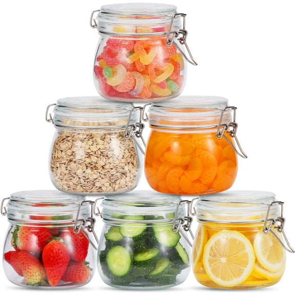6 Pack Airtight Glass Jars, TAIMASI 17oz Food Storage Jar with Airtight Clamp Lids, Small Clear Storage Container Mason Jars for Kitchen Canning Flour, Cereal, Sugar, Beans