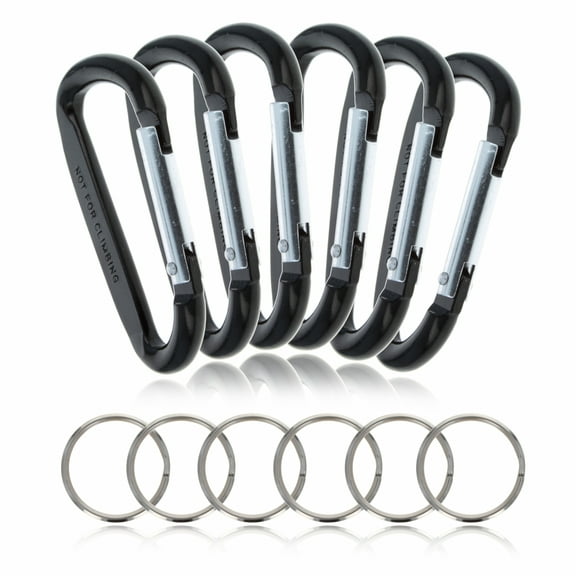 (6 Pack) Aluminum Multi-Color Carabiner Spring Clip Keychain Black Extra Small