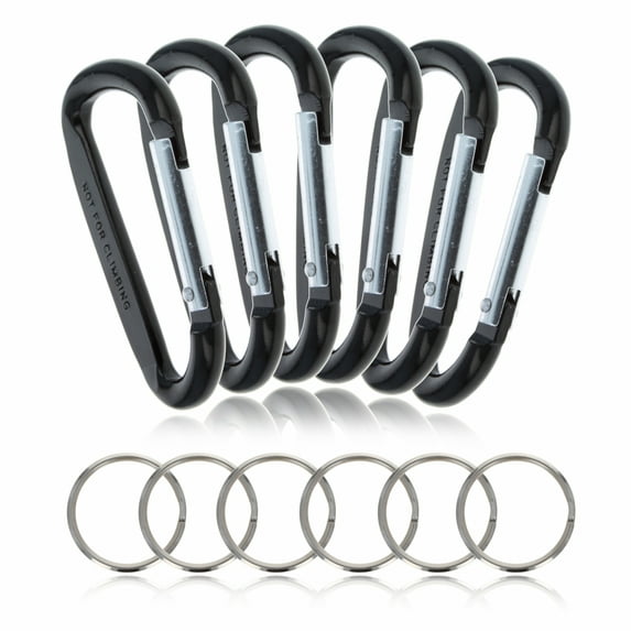 6 Pack Aluminum Multi-Color Carabiner Spring Clip Keychain Black Medium