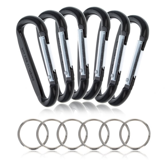 (6 Pack) Aluminum Multi-Color Carabiner Spring Clip Keychain Black Medium