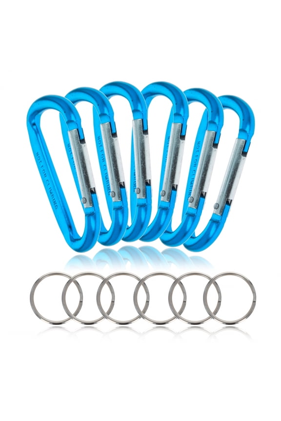 (6 Pack) Aluminum Multi-Color Carabiner Spring Clip Keychain Blue Small