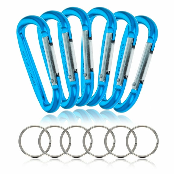 (6 Pack) Aluminum Multi-Color Carabiner Spring Clip Keychain Blue Small