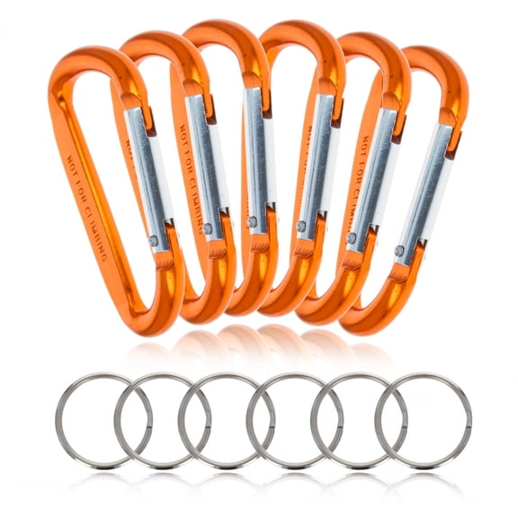 (6 Pack) Aluminum Multi-Color Carabiner Spring Clip Keychain Orange Medium