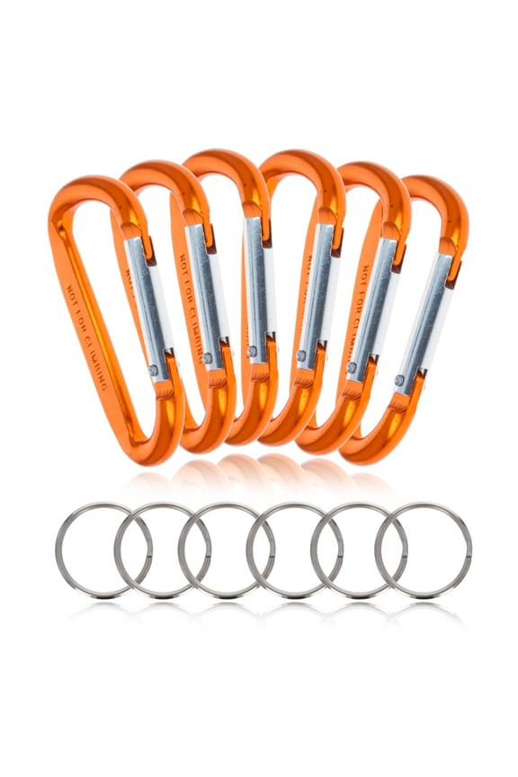 (6 Pack) Aluminum Multi-Color Carabiner Spring Clip Keychain Orange Medium