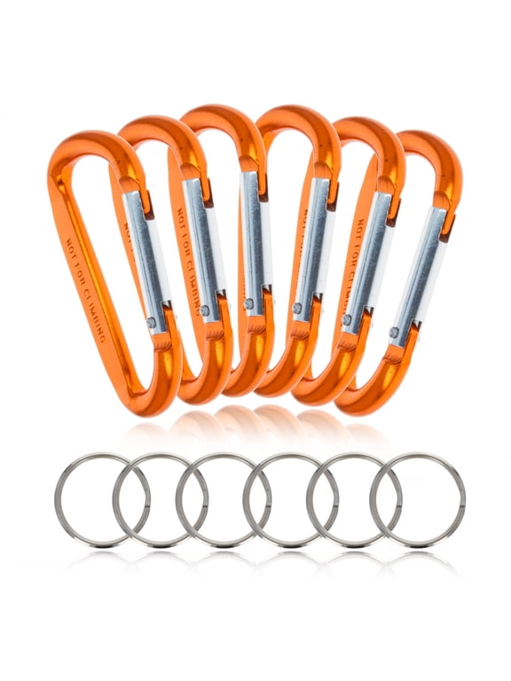 (6 Pack) Aluminum Multi-Color Carabiner Spring Clip Keychain Orange Medium