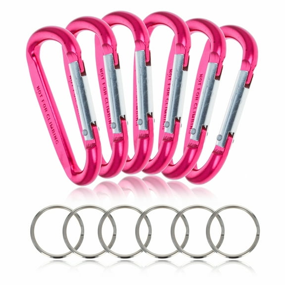 (6 Pack) Aluminum Multi-Color Carabiner Spring Clip Keychain Pink Large