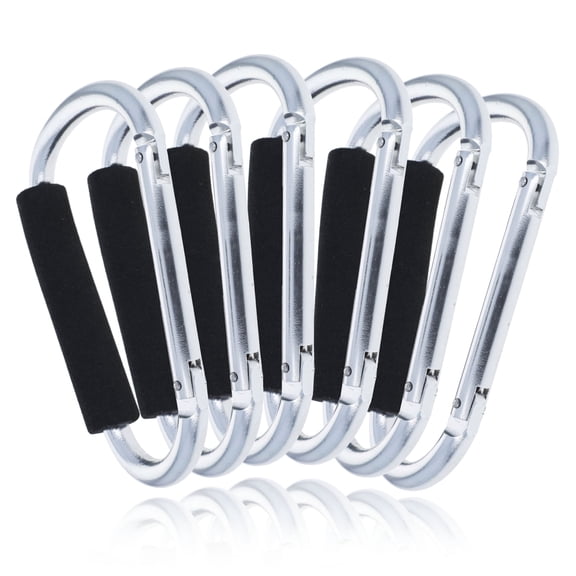 (6 Pack) Aluminum Multi-Color Carabiner Spring Clip Keychain Silver Jumbo