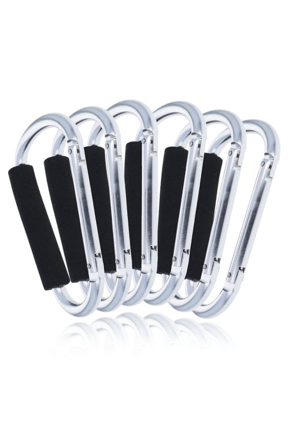 (6 Pack) Aluminum Multi-Color Carabiner Spring Clip Keychain Silver Jumbo