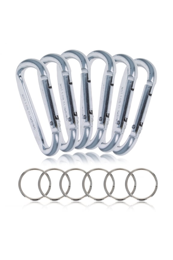 (6 Pack) Aluminum Multi-Color Carabiner Spring Clip Keychain Silver Large