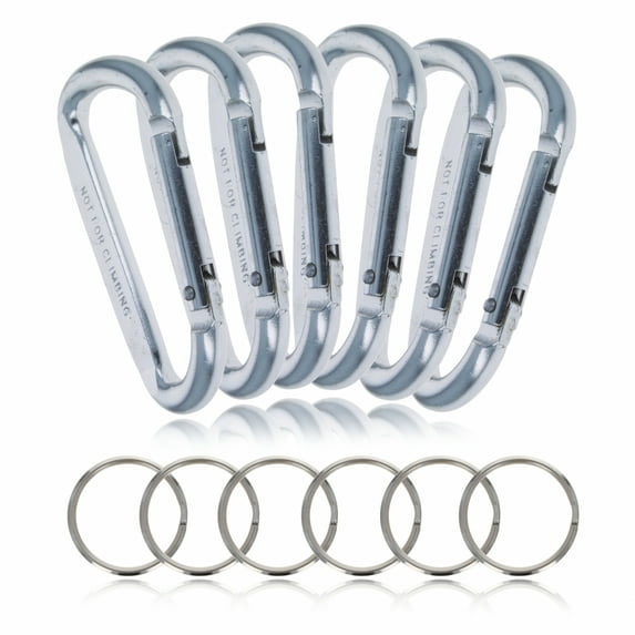 6 Pack Aluminum Multi-Color Carabiner Spring Clip Keychain Silver Medium