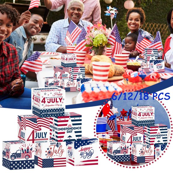6-Pack American Independence Day Three-Dimensional Paper Candy Snack Packaging Boxes, Party Decoration Props For Happy 4Th Of July Celebrations, Usa Themed Party Supplies With