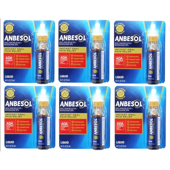 6 Pack - Anbesol Liquid Maximum Strength 0.41oz Each