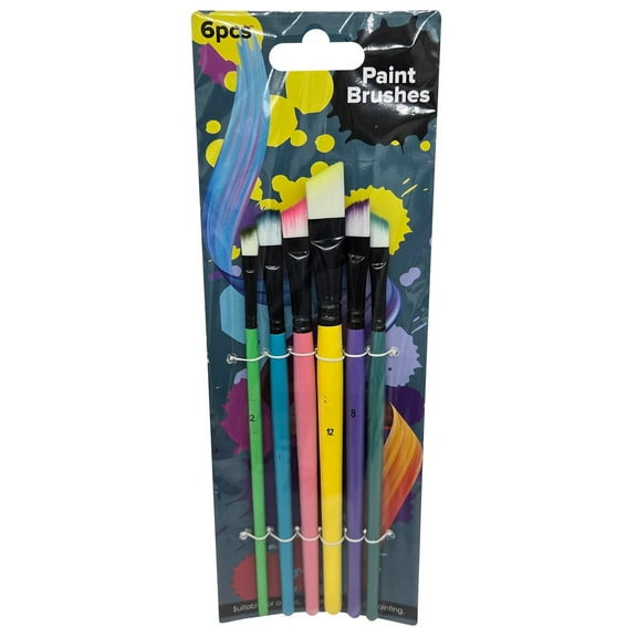 6 Pack Angular Head Art Brush Set, For Watercolors, Acrylics, Oils, Color Coordinated, Soft, Absorbent Brushes for Precision, Shading, Detailing - Ideal for Artists, Creative Projects, Mix