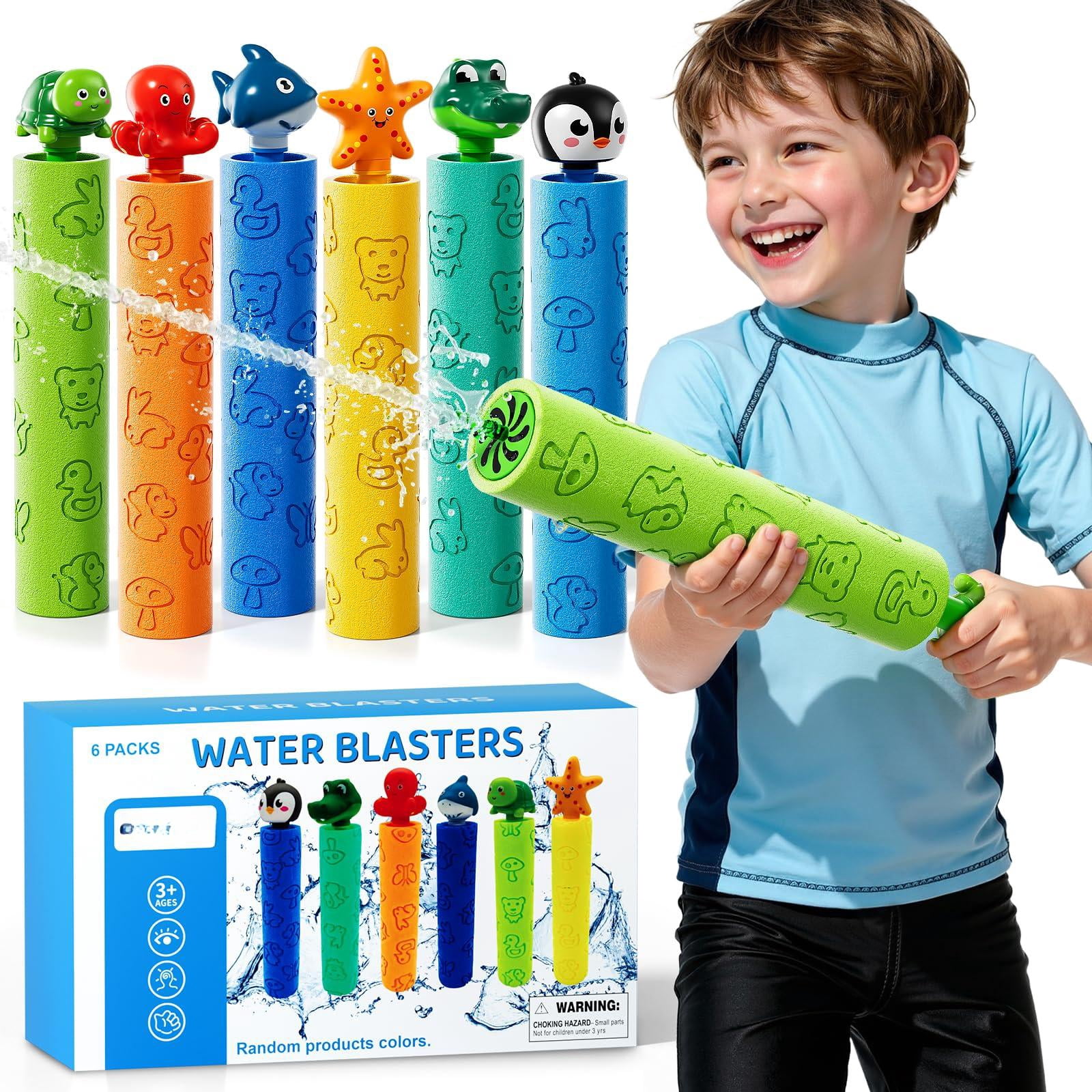6 Pack Animal-Handle Foam Water Blaster Guns