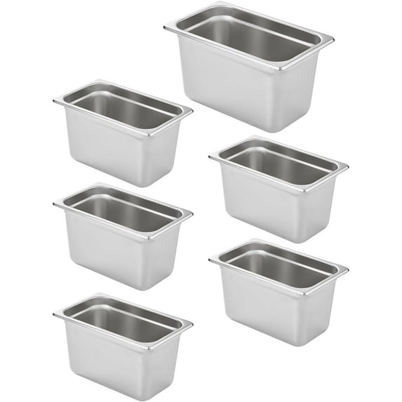 6 Pack Anti-Jam Hotel Pans, 1/2 Size 2 1/2 Inch Deep, Commercial Stainless Steel Chafing Steam Table Pan, Catering Storage Metal Food Pan, 23 Gauge