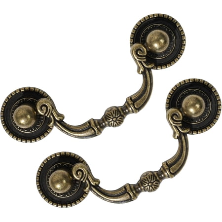 6 Pack Antique Brass Drawer Pulls, 2-1/2 Inch Hole Centers, Vintage Cabinet Handles for Dresser, Closet, Cupboard, Furniture Restoration, 3.5 Overall Length