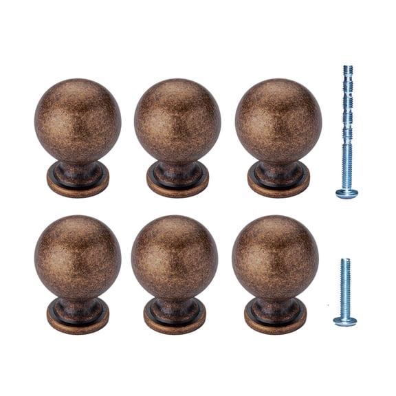 6 Pack Antique Brass Handles and Knobs Round Solid Vintage Antique Brass Finish Kitchen Cabinet Knobs,Ball Cabinet knobs
