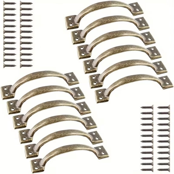 6 Pack Antique Bronze Vintage Iron Cabinet Pull Handles - Rustic Farmhouse Style, Durable Iron Construction, Easy Installation for Drawers, Cabinets, and Outdoor Use