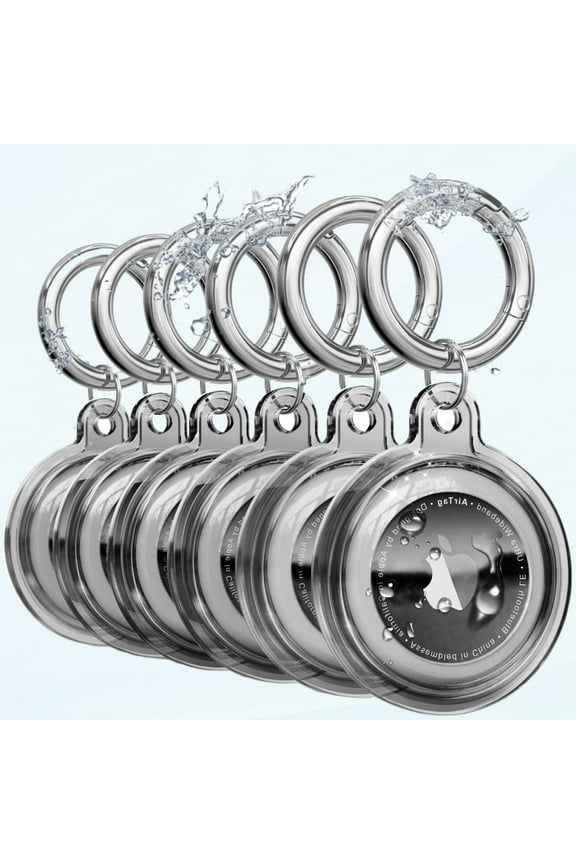 6 Pack Apple Air Tag with Keychain, Air Tag Case for Luggage, Dog Collar, Keys, Anti-Scratch Full Body Protection Air Tag Holder (Clear Black)