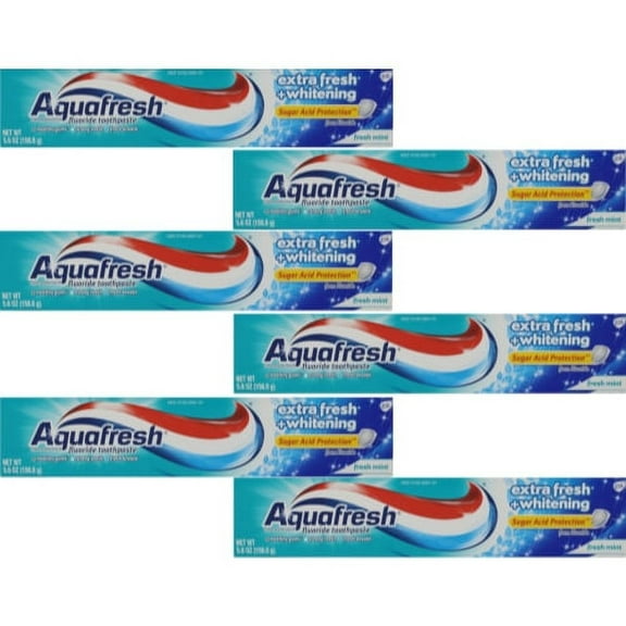 6 Pack Aquafresh Fluoride Toothpaste Extra Fresh +Whitening Fresh mint 5.6 Oz