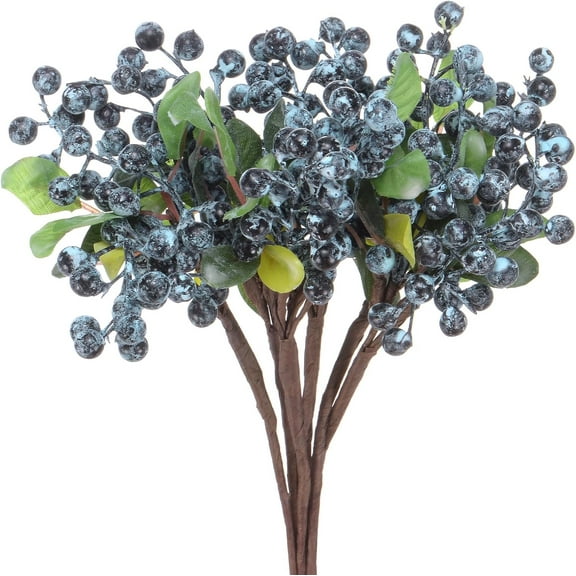 6-Pack Artificial Berry, 9.8 Inch Faux Holly Berry Foam Faux Frosted Berries with Stems for Home/Wedding/Christmas/DIY/Party/Garden/Office [Blueberry]