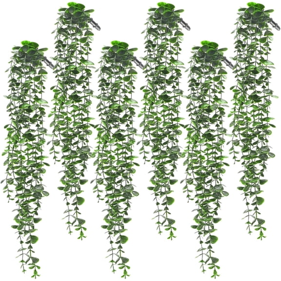 6 Pack Artificial Euc Hanging Plants 21.65 Inch Fake Greenery UV Resistant Faux Trailing Vine for Indoor Outdoor Bedroom Living Room Wall Patio Porch Shelf Decor