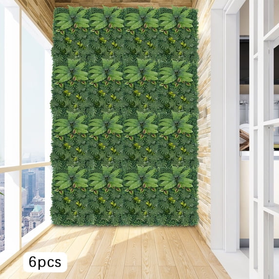 6-Pack Artificial Greenery Wall Panels 23.6x15.7 Inch Mixed Leaf Types Green Silk Cloth Foliage Backdrop for Wedding