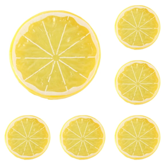 6 Pack Artificial Lemon Slices, 1.97" Yellow Fake Plastic Fruit Slices for Tiered Tray Decor, Reusable Faux Lemons, Centerpieces Display
