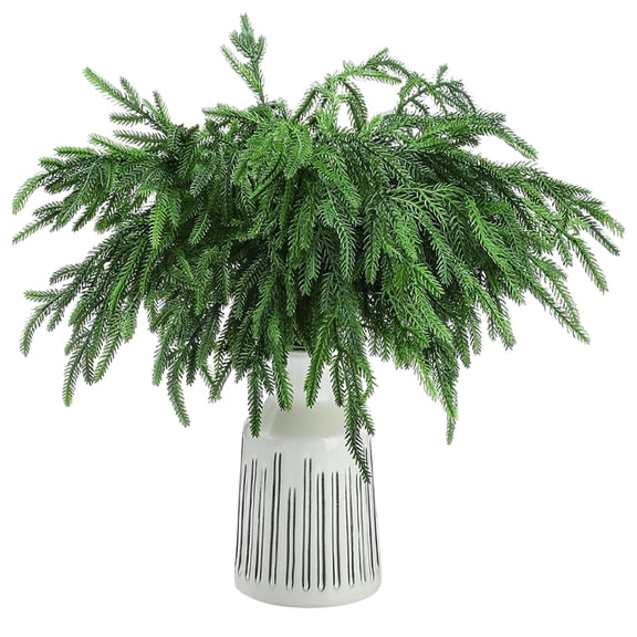 Miracliy 6 Pack Artificial Norfolk Pine Branches, Green Fake Pine Needles Stems, Floral Greenery Picks for Vase Home Wedding Decor